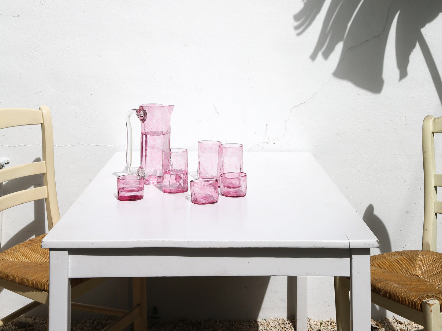 Pink wine glassware for your Mediterranean inspired table.