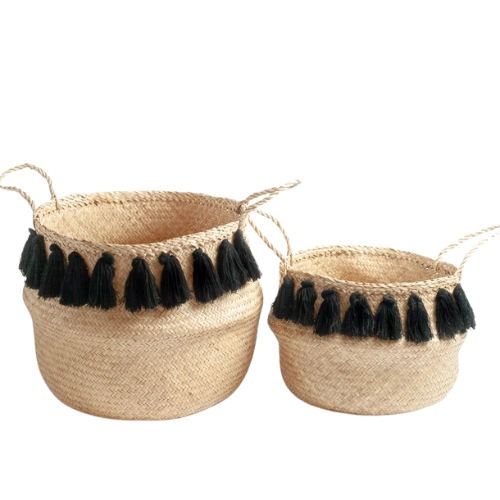 Black Tasseled Belly Basket