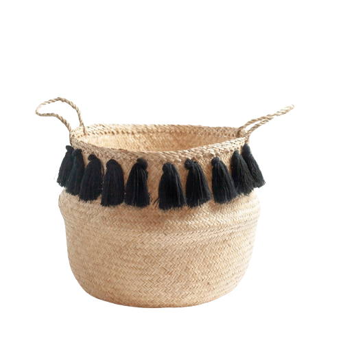 Black Tasseled Belly Basket