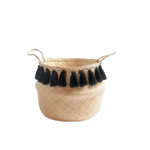 Black Tasseled Belly Basket