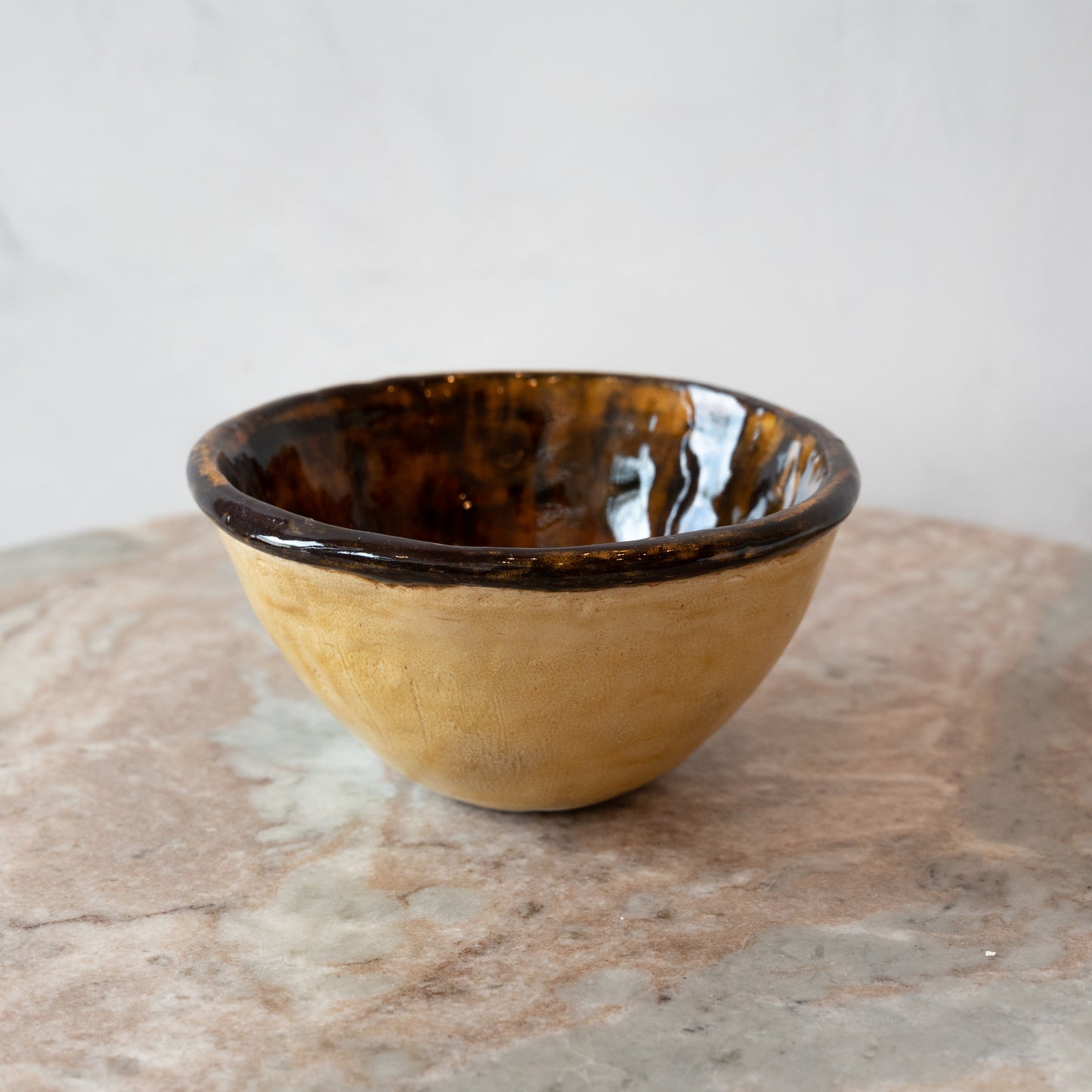 Set of Brown Splatter / Yellow Bowls - Vintage Pottery