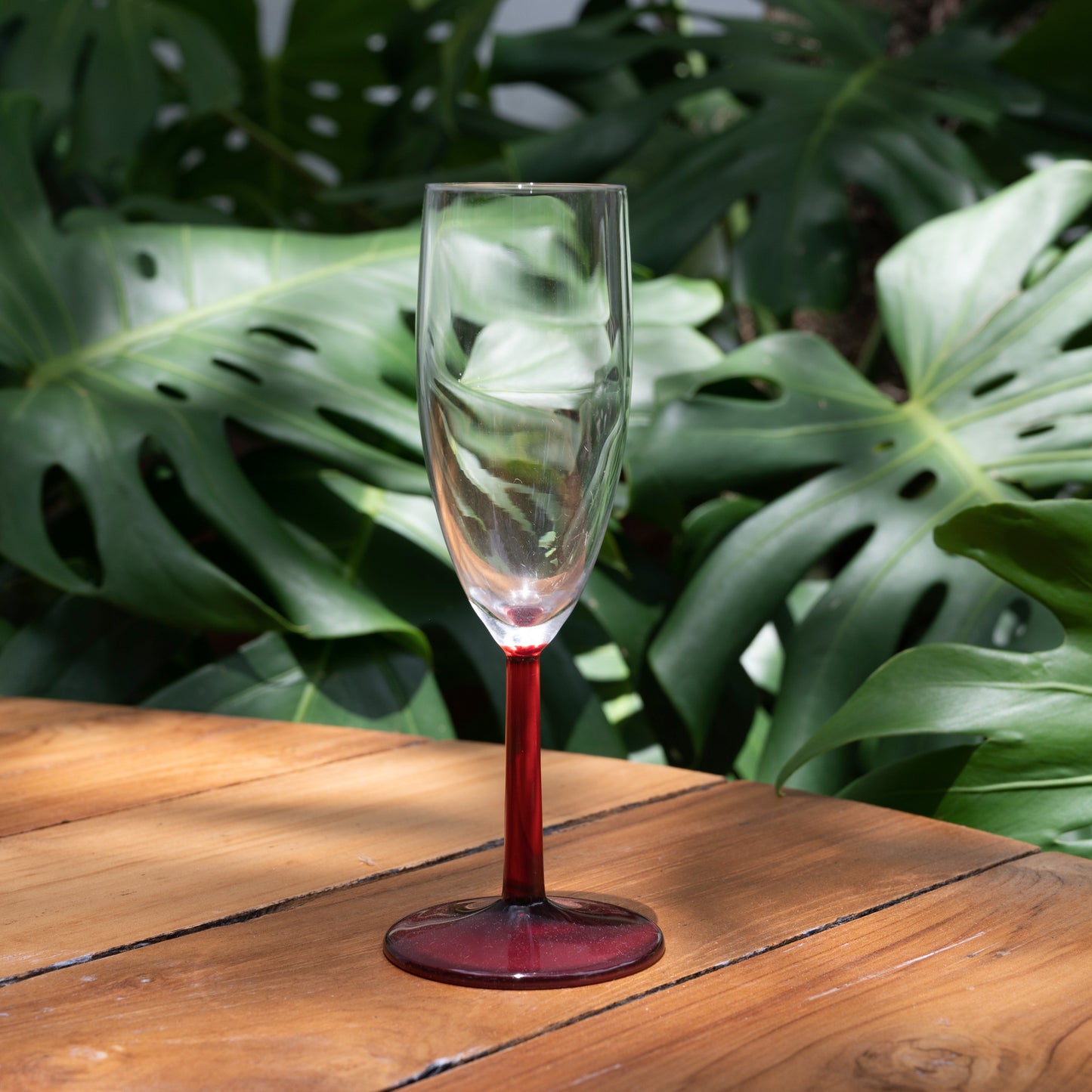 Cherry Red & Clear Champagne Flutes - Vintage