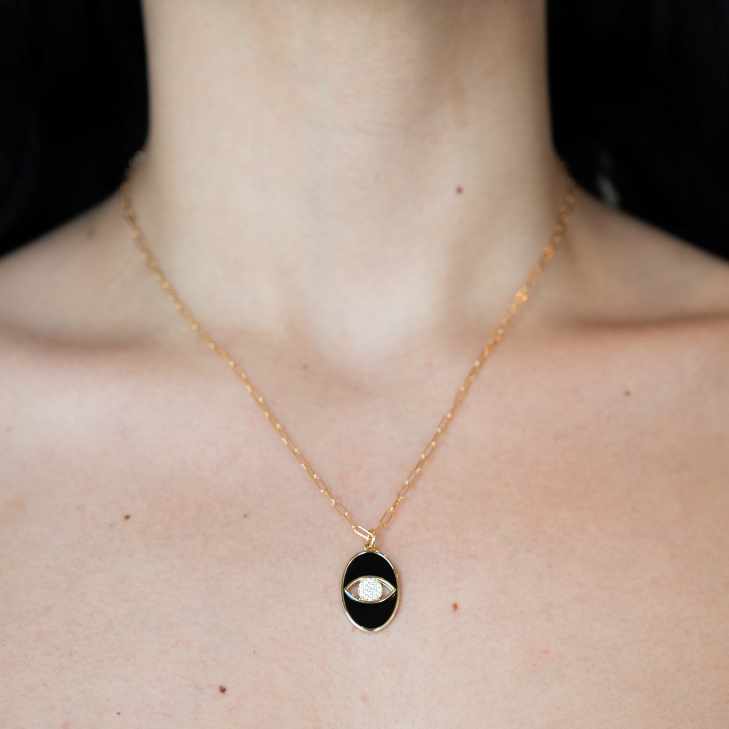 Gold Chain w/ Big Eye CZ Charm