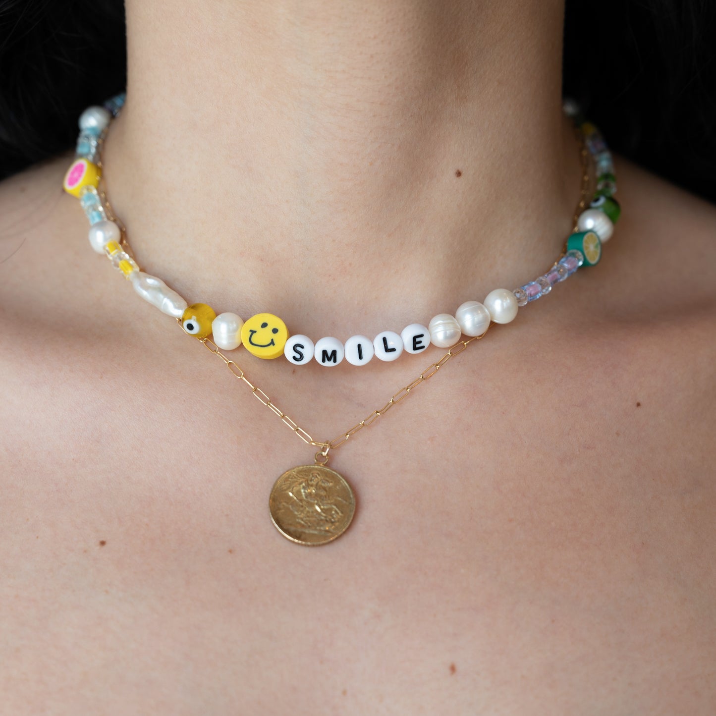 Smiley Pearls & Beads Necklace