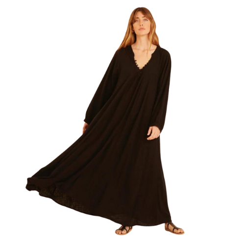 Fiore Maxi Dress - Black Cotton Gauze