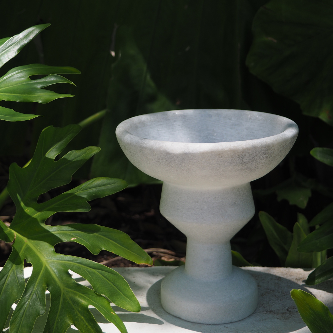 Greek Handmade White Marble Kappa Standing Bowl