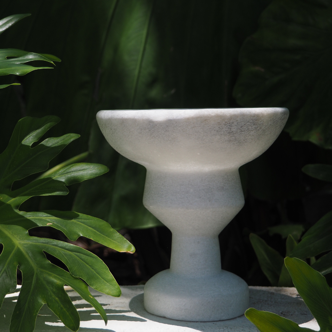 Greek Handmade White Marble Kappa Standing Bowl
