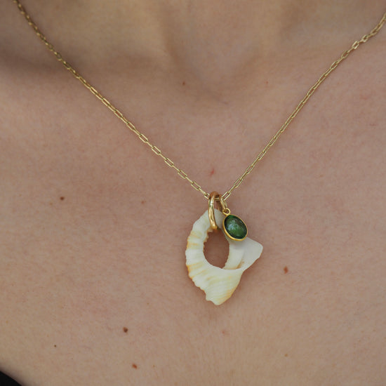 Shell, Tourmaline and Link 14K Gold Chain Necklace