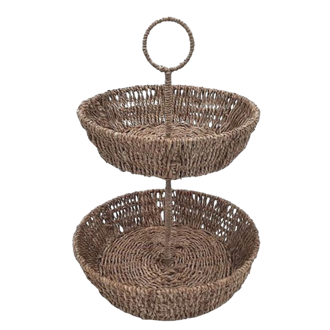 Handwoven Seagrass 2-Tier Basket Stand