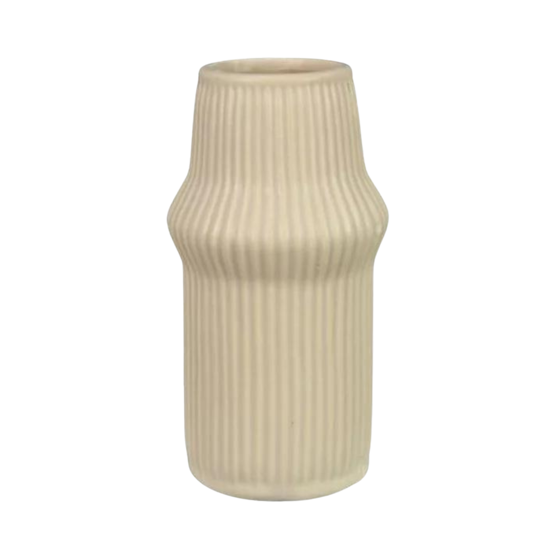 Ribbed Stoneware Vase | Beige