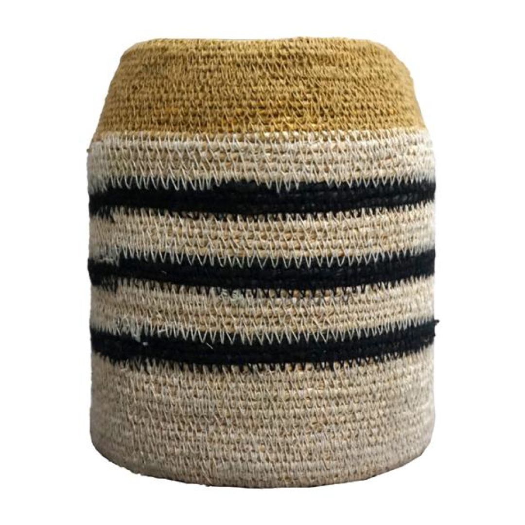Seagrass Handwoven Basket | 3-Stripe Yellow Rim