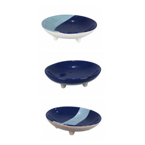 Ceramic Artistic Blue Trinket Dish on Pedestal