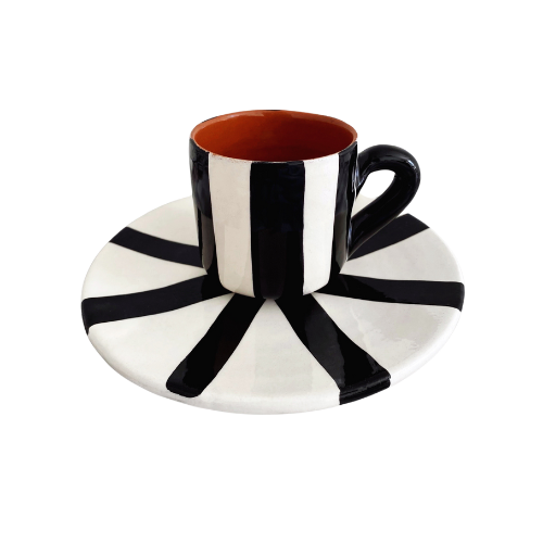 Vertical Stripe Espresso Cup & Saucer | Set of 4