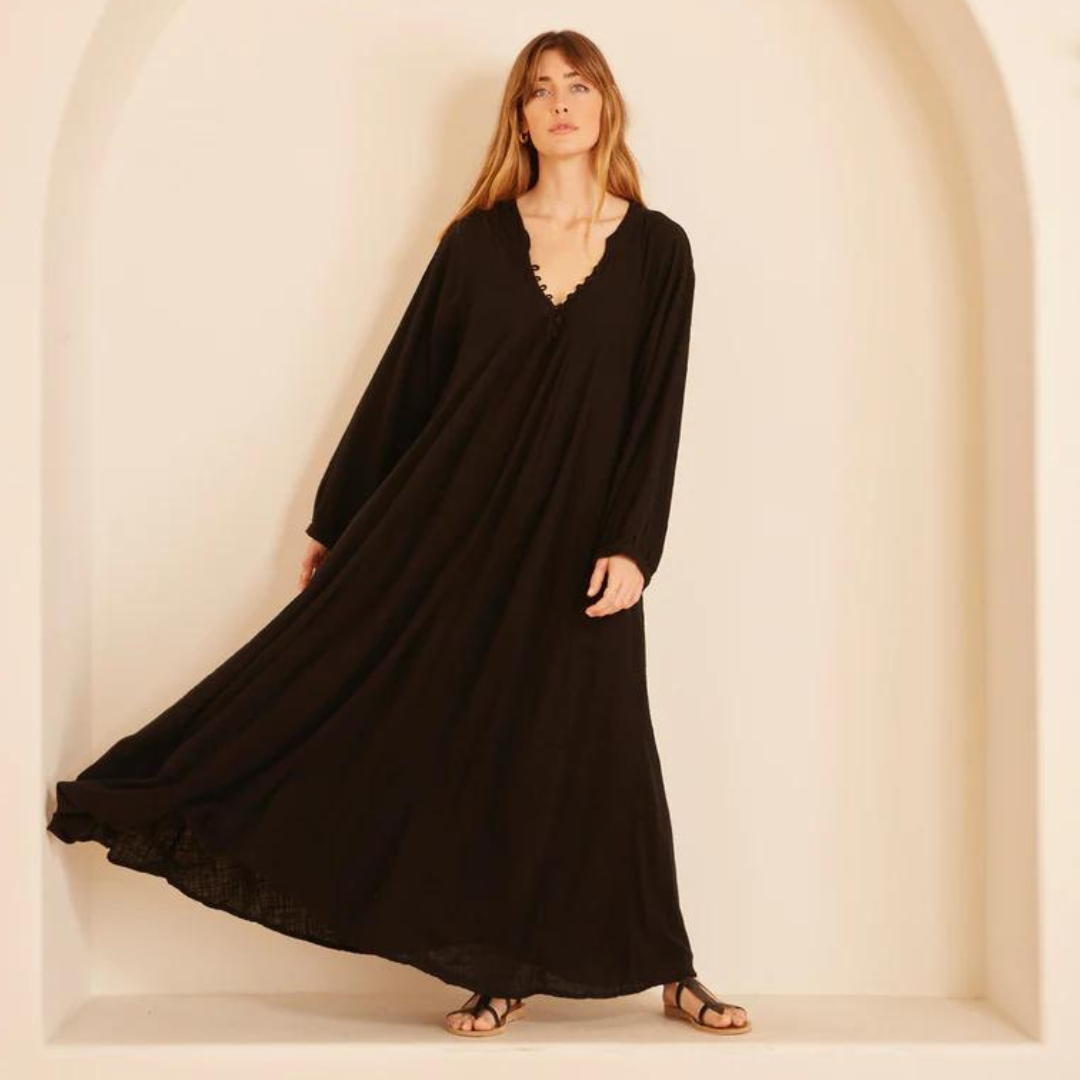 Fiore Maxi Dress - Black Cotton Gauze