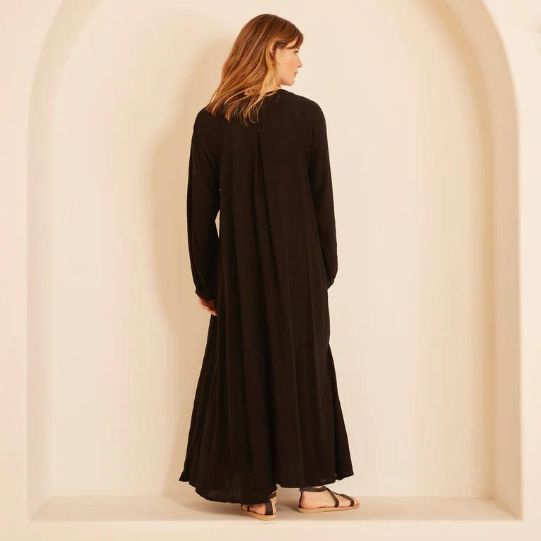 Fiore Maxi Dress - Black Cotton Gauze