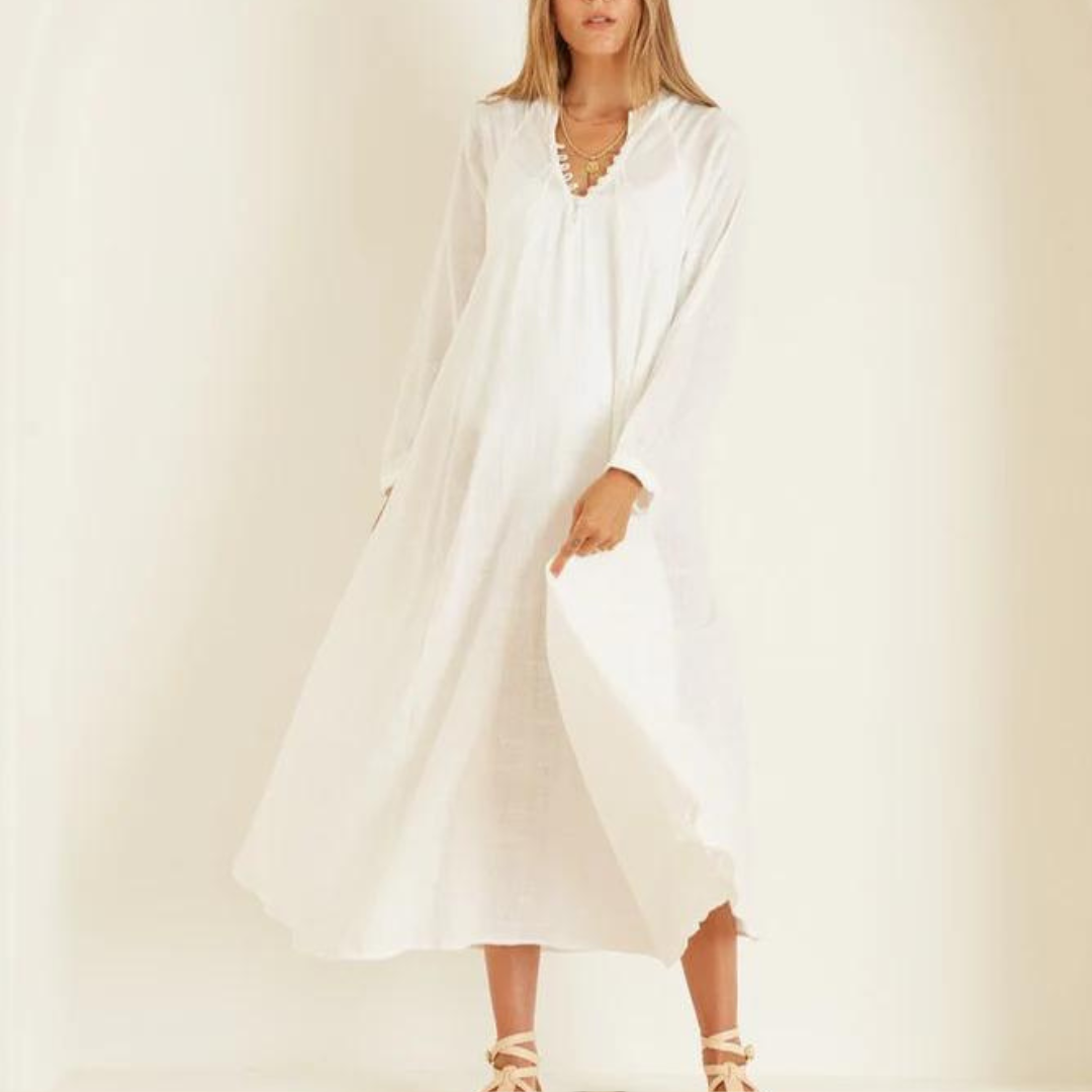 Fiore Maxi Dress - White Cotton Gauze