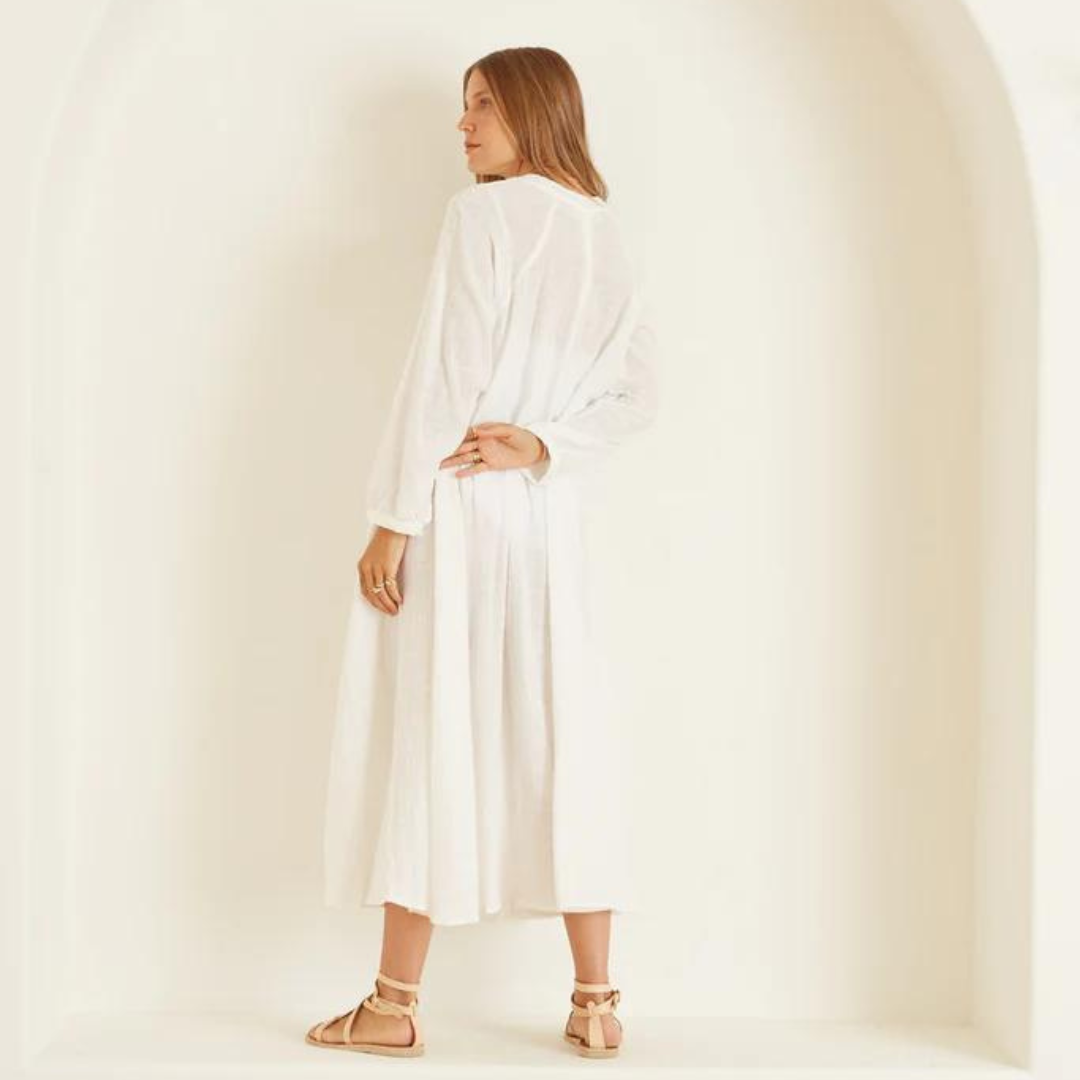 Fiore Maxi Dress - White Cotton Gauze