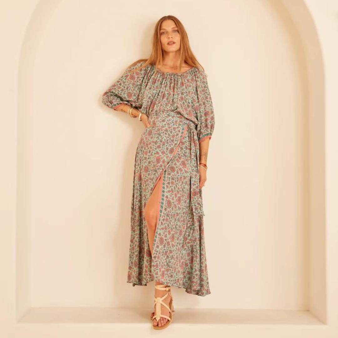 Alex Dress - Bloom Print Seafoam Melon