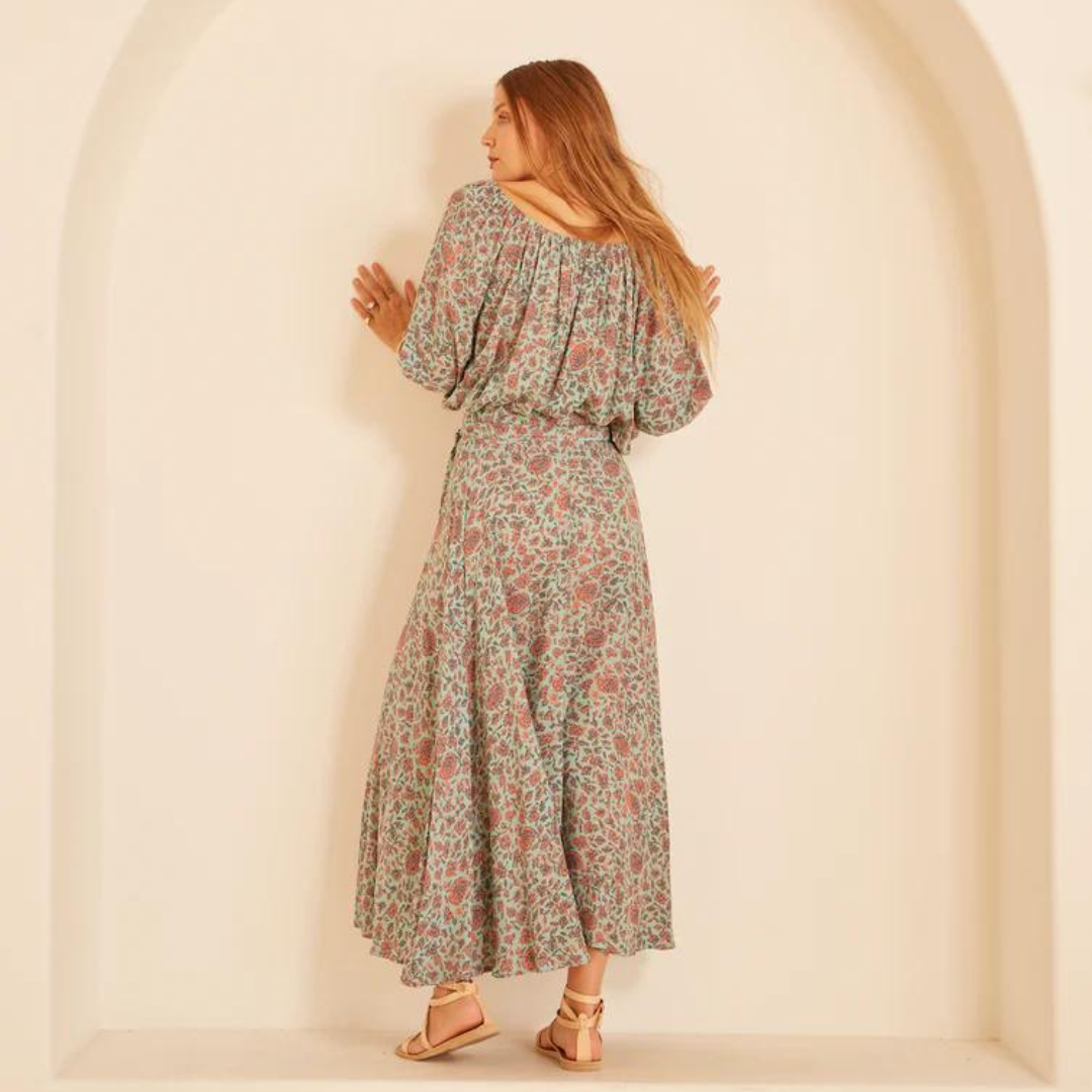 Alex Dress - Bloom Print Seafoam Melon