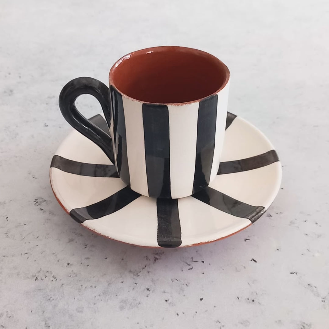 Load and play video in Gallery viewer, Vertical Stripe Espresso Cup & Saucer | Set of 4