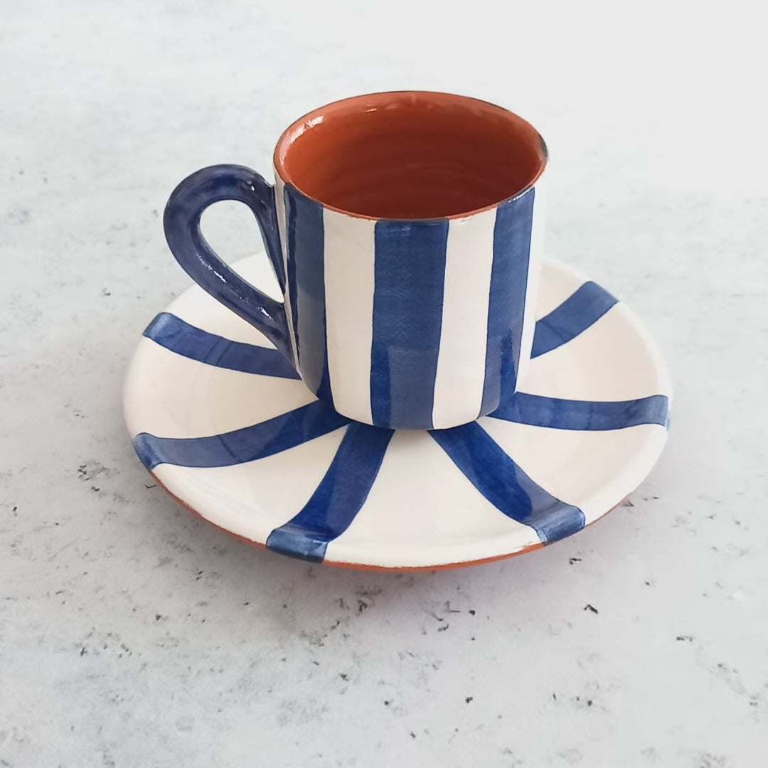 Load and play video in Gallery viewer, Vertical Stripe Espresso Cup & Saucer | Set of 4