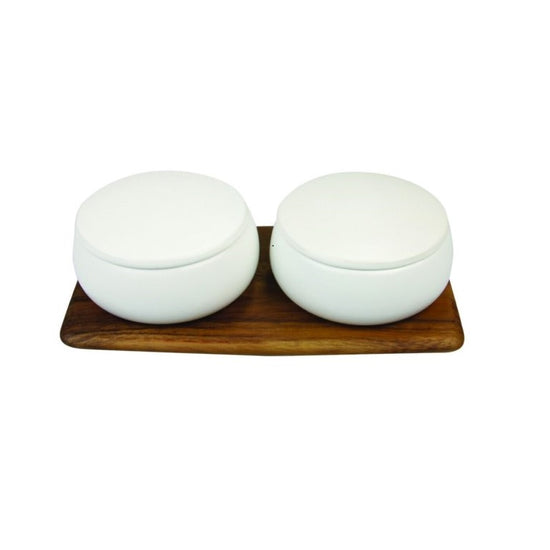 Stoneware Container Set Of 2 With Tray | White
