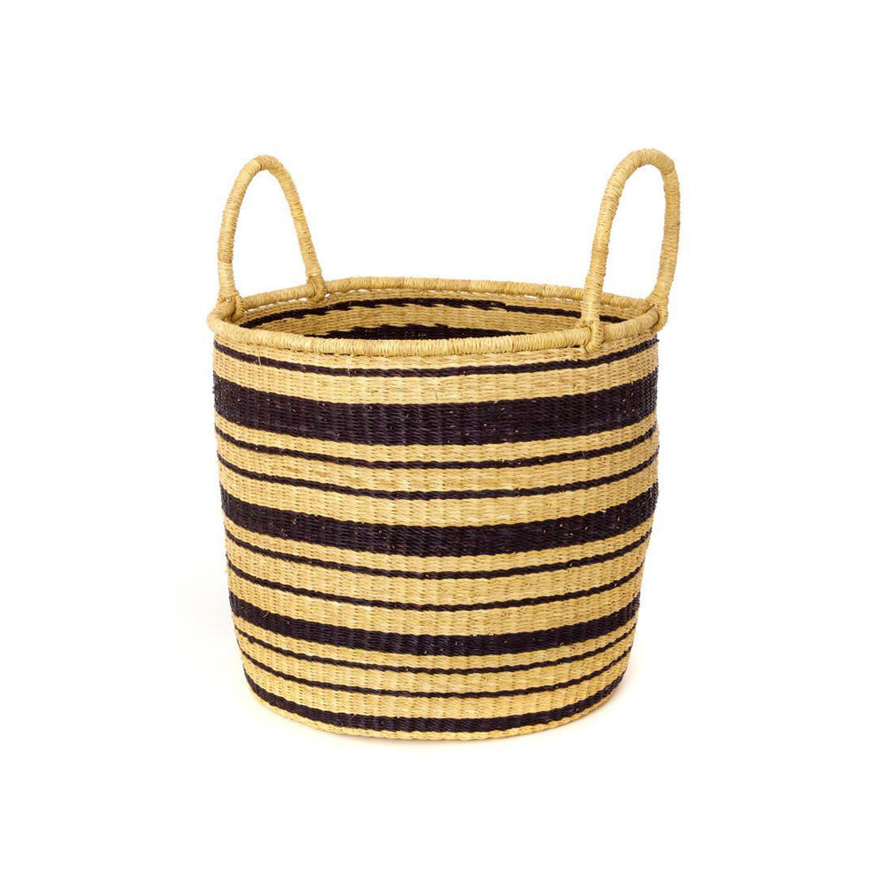 Striped Natural Basket With Blue Lines