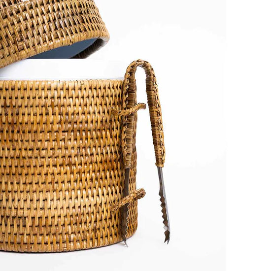 Woven Rattan Lidded Ice Bucket