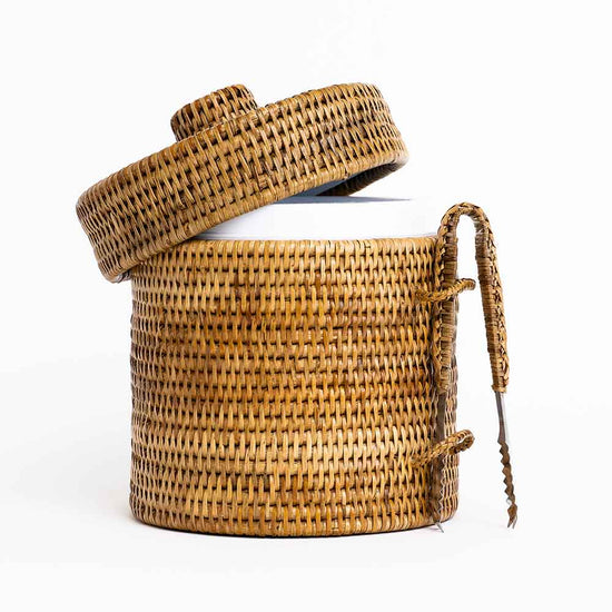 Woven Rattan Lidded Ice Bucket