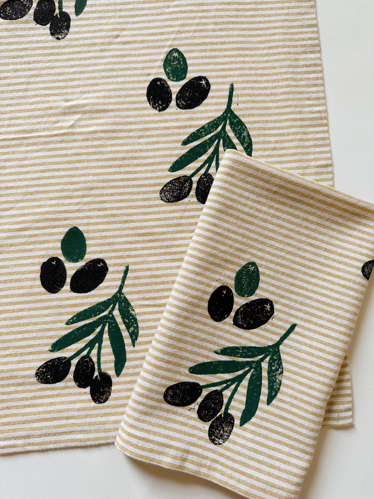 Olives on Mustard Stripe Dinner Napkins