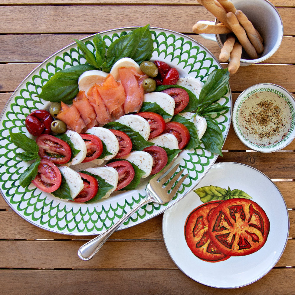 Green Scallop Oval Platter