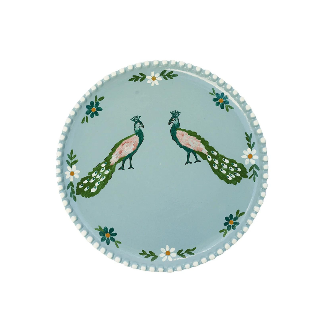 Handpainted Blue Peacock Dinner
