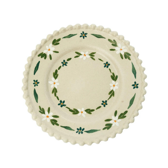 Handpainted Ivory Daisy Dessert Plate