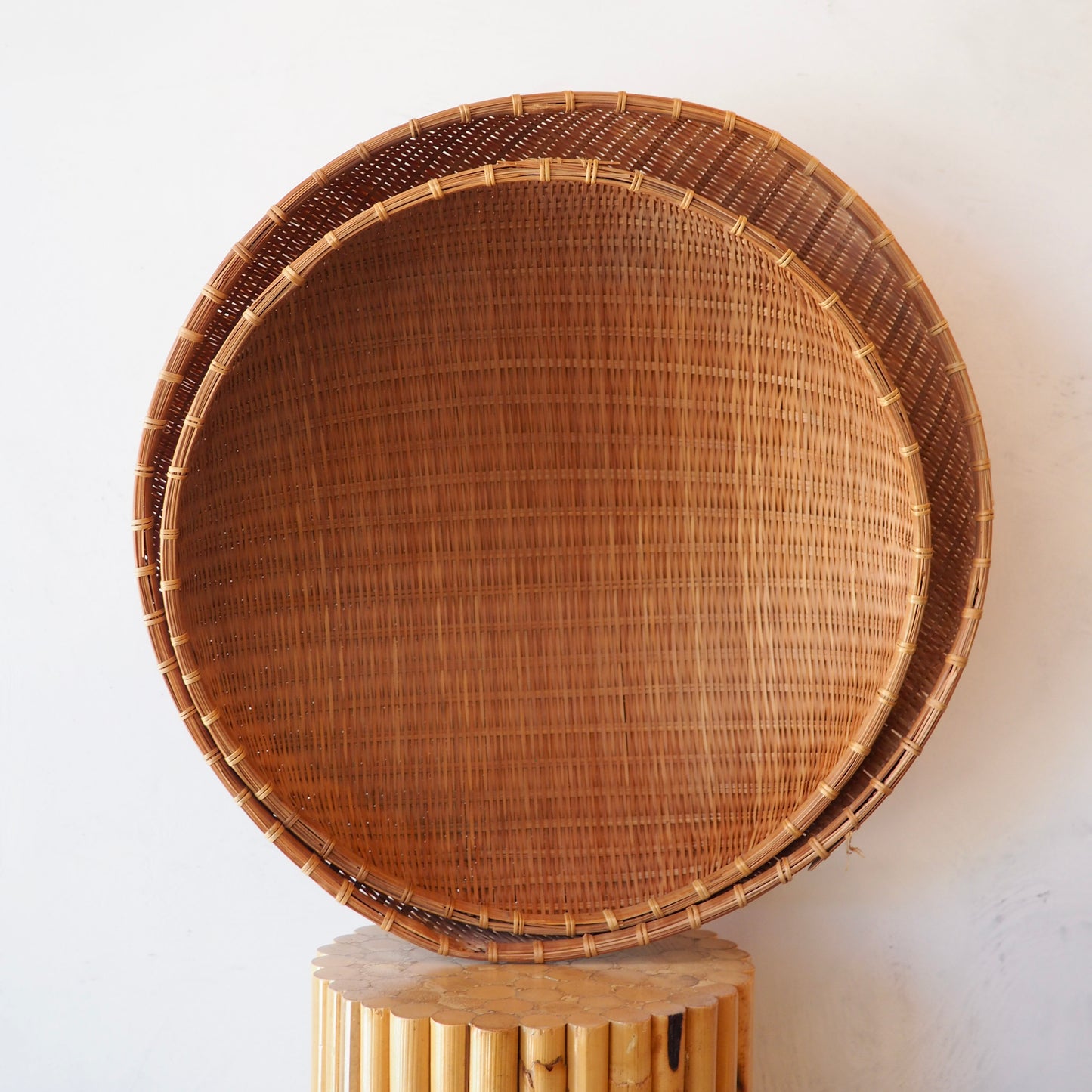 Hand-Woven Wicker Round Baskets - LG and MED