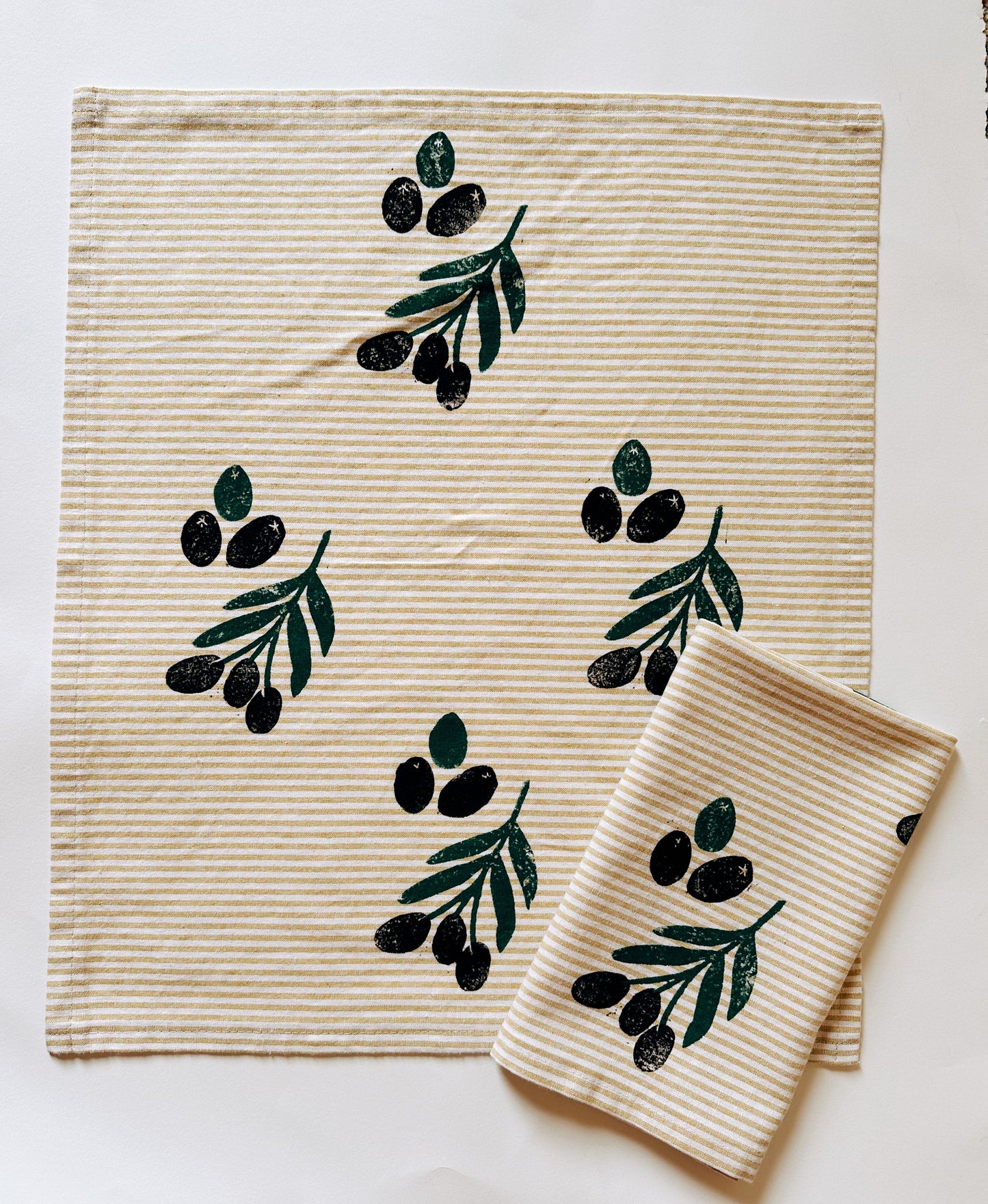 Olives on Mustard Stripe Dinner Napkins