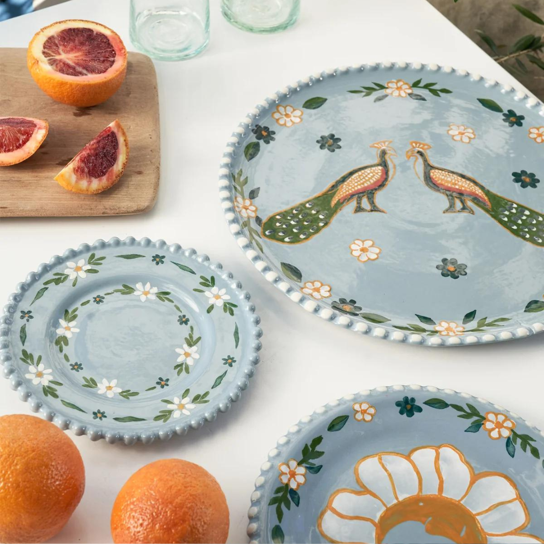 Handpainted Blue Peacock Dinner