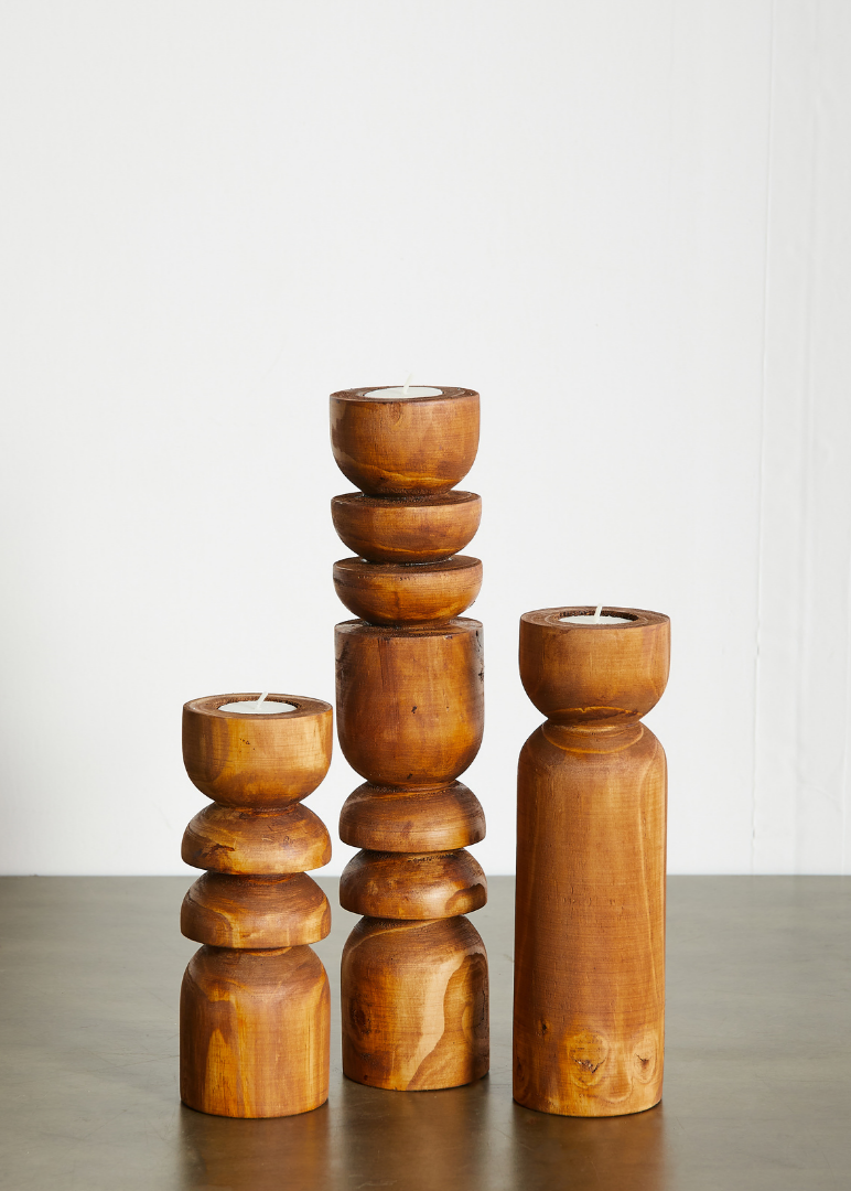 Abstract Wooden Tealight Totem Candle Holder