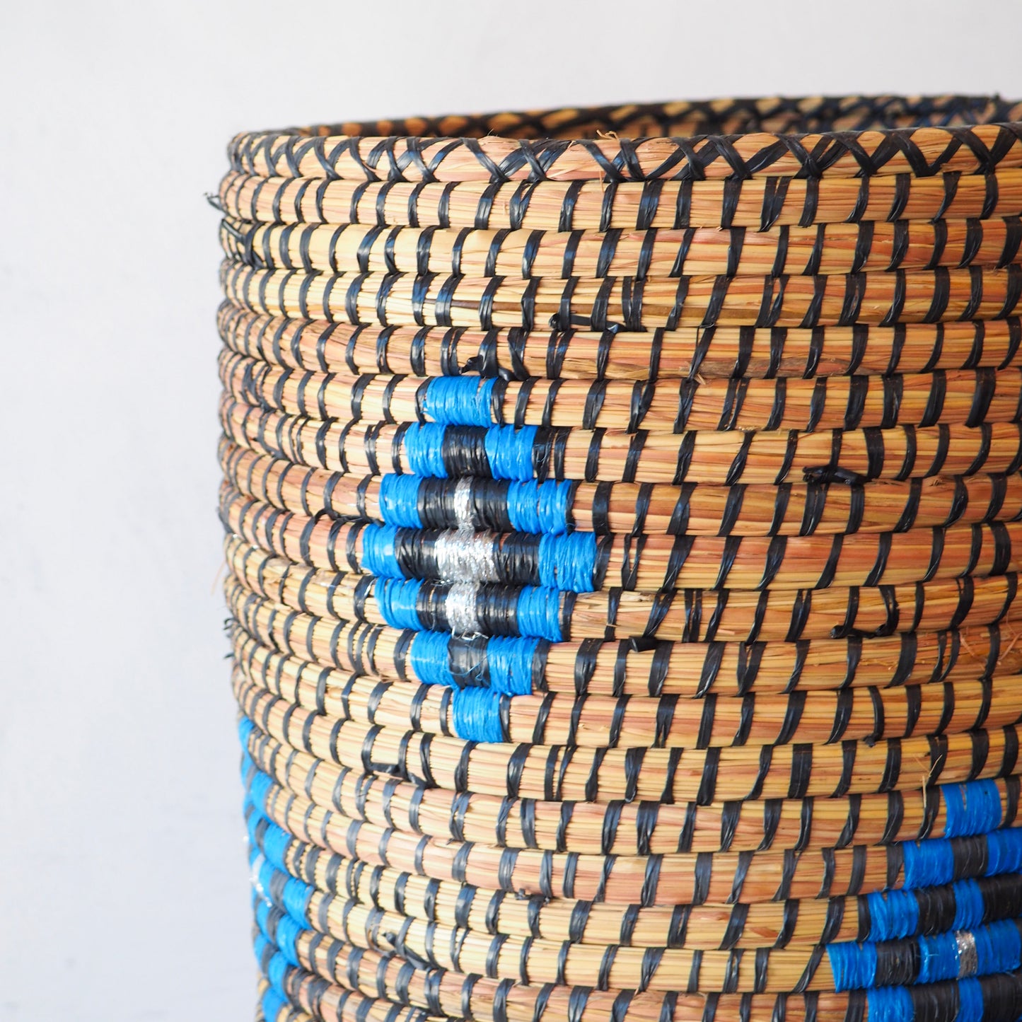 Moroccan Woven Basket w/Blue Accents
