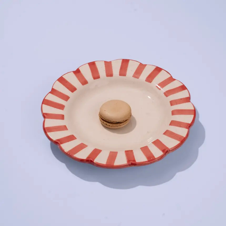 Ceramic stripe Salad Plate, 8.25x 8.25 x 1.25 Inches- Red
