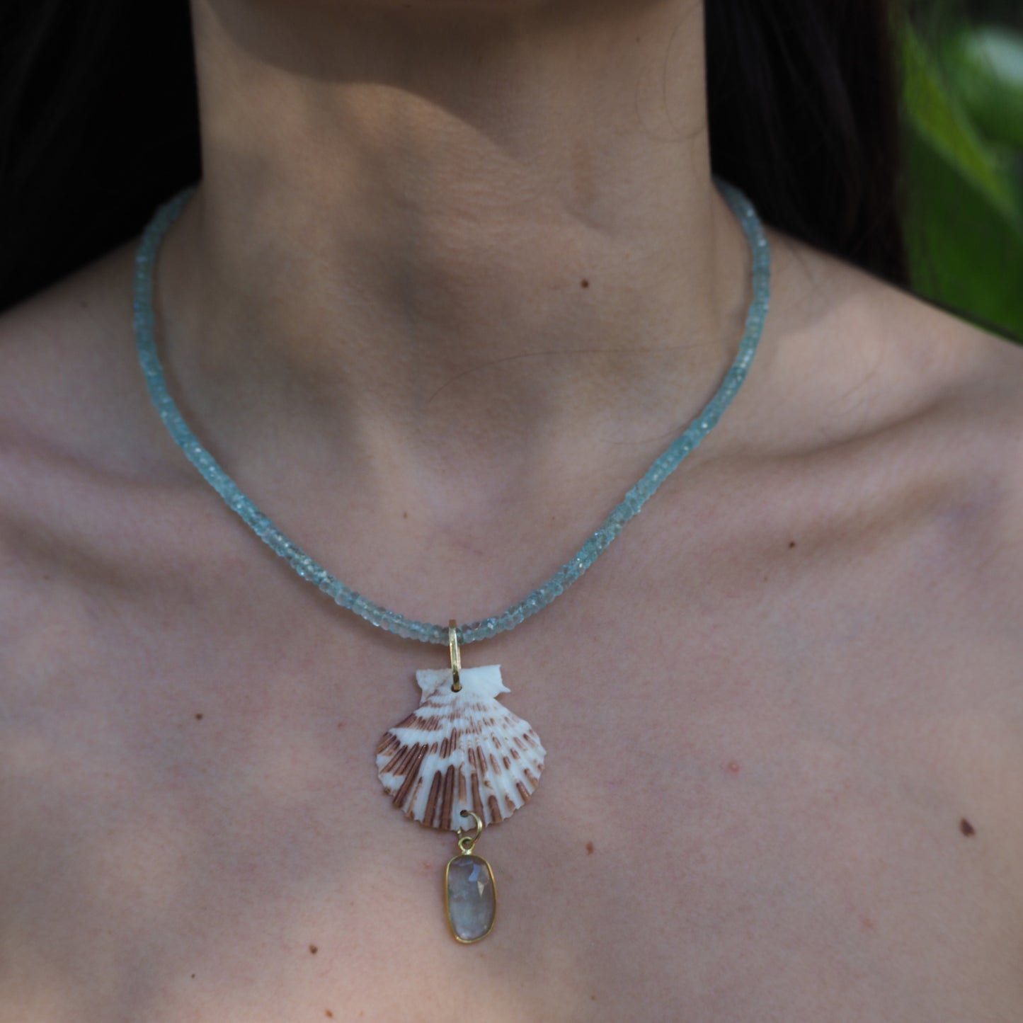 Aquamarine & Shell Necklace