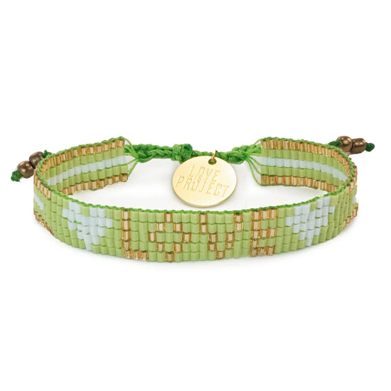 Seed Bead LOVE with Hearts Bracelet - Lime