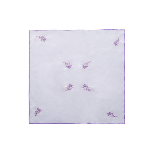 Cocktail Napkins - White & Lilac Trim - Set of 4