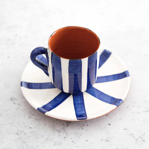 Vertical Stripe Espresso Cup & Saucer | Set of 4