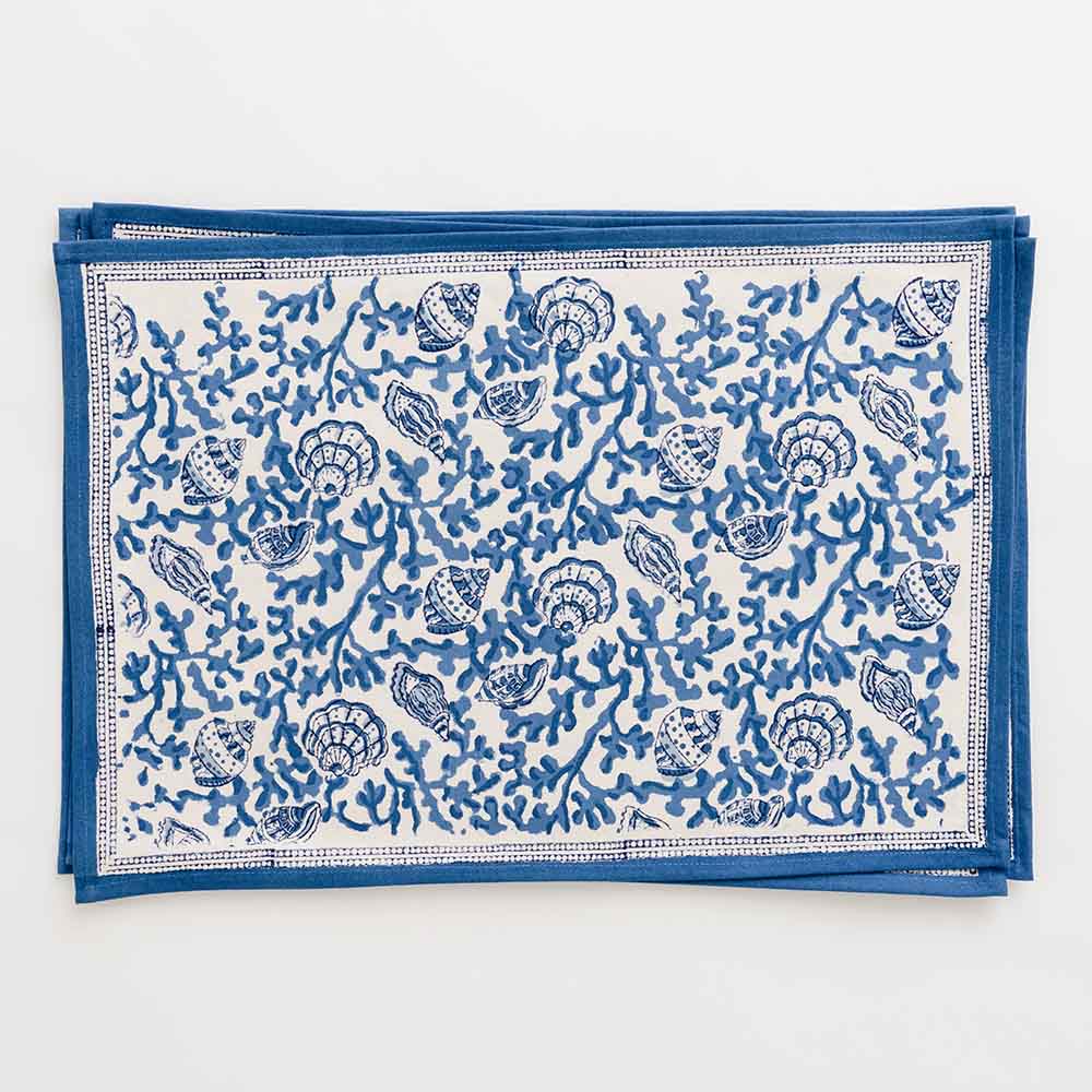 Load image into Gallery viewer, Coral &amp;amp; Shell Blue Placemats | Set 4
