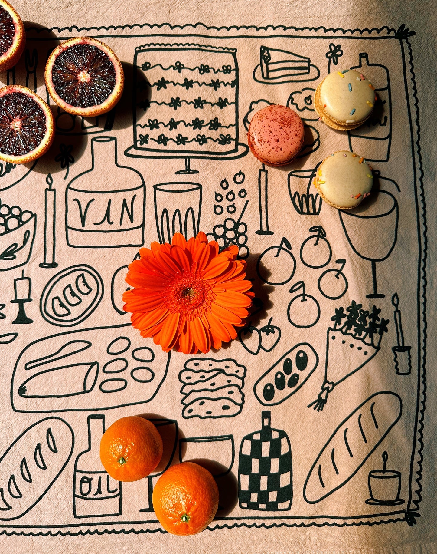 Picnic on Taupe Tea Towel