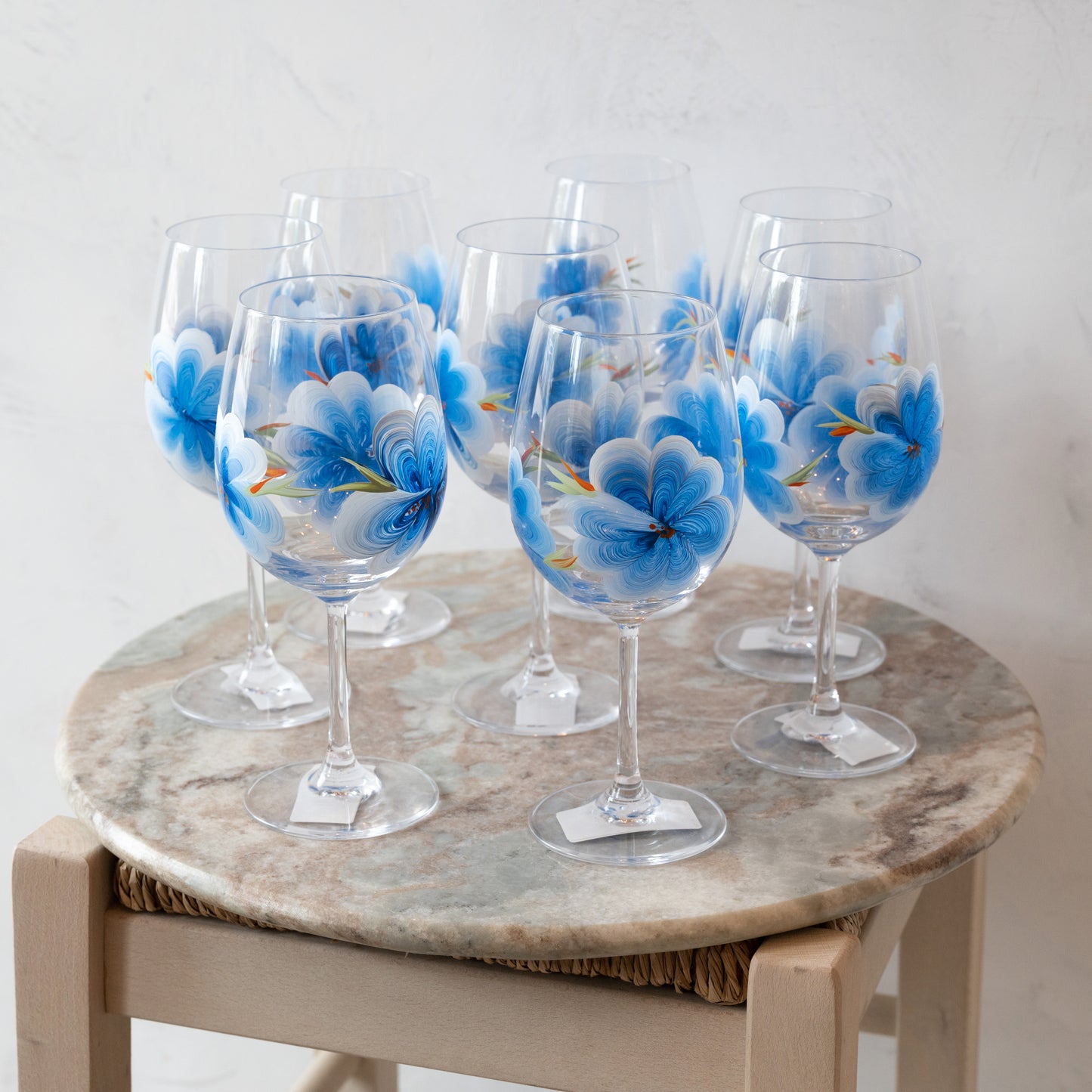 Hand Painted Wine Glasses - Set of 8