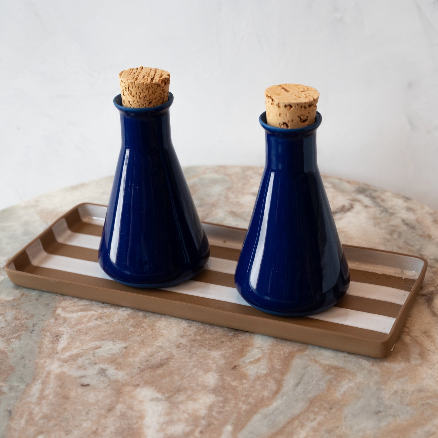 Handmade Porcelain Olive Oil & Vinegar Dispenser Tray Set