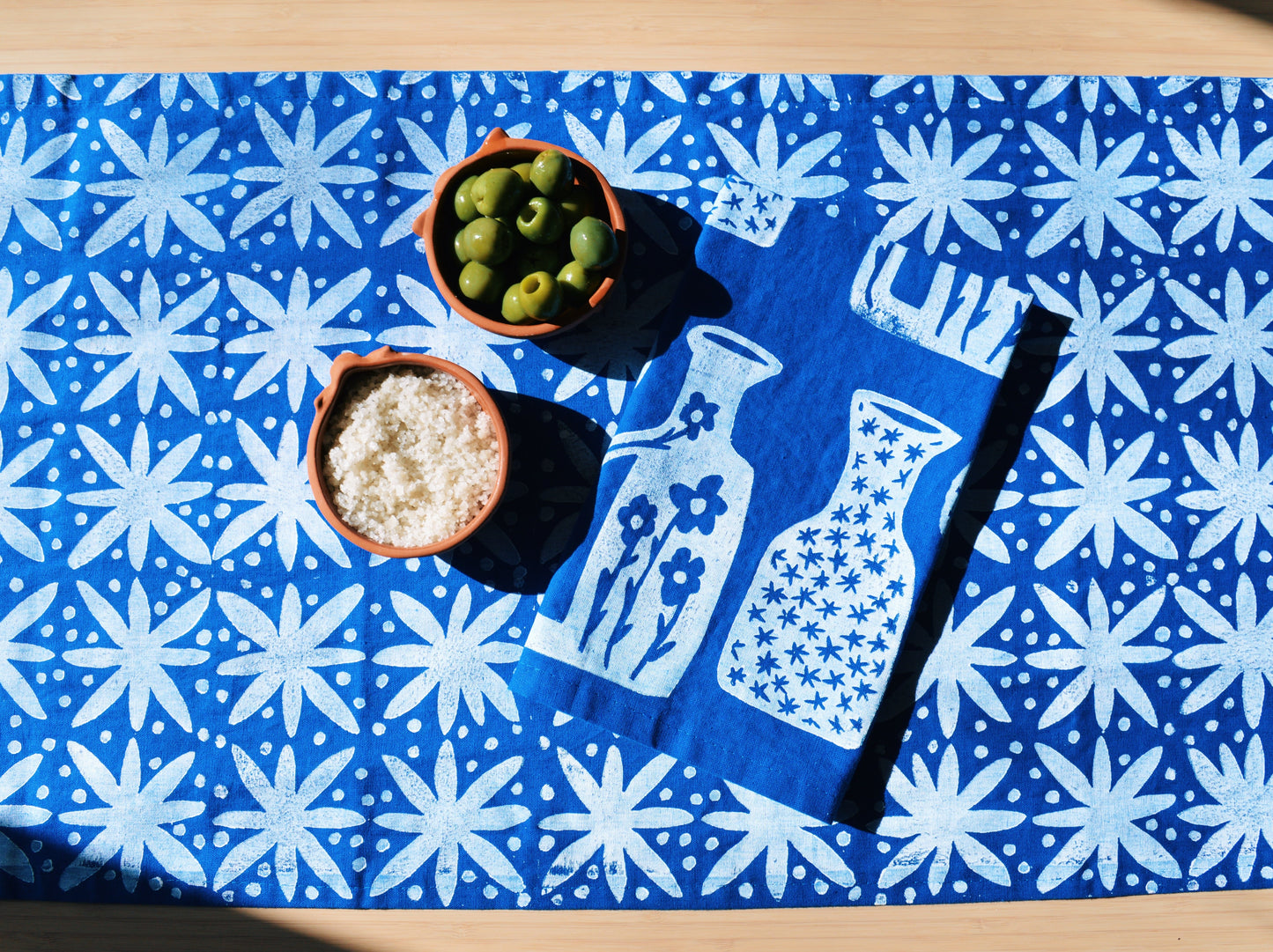 Blue Floral Dots Table Runner