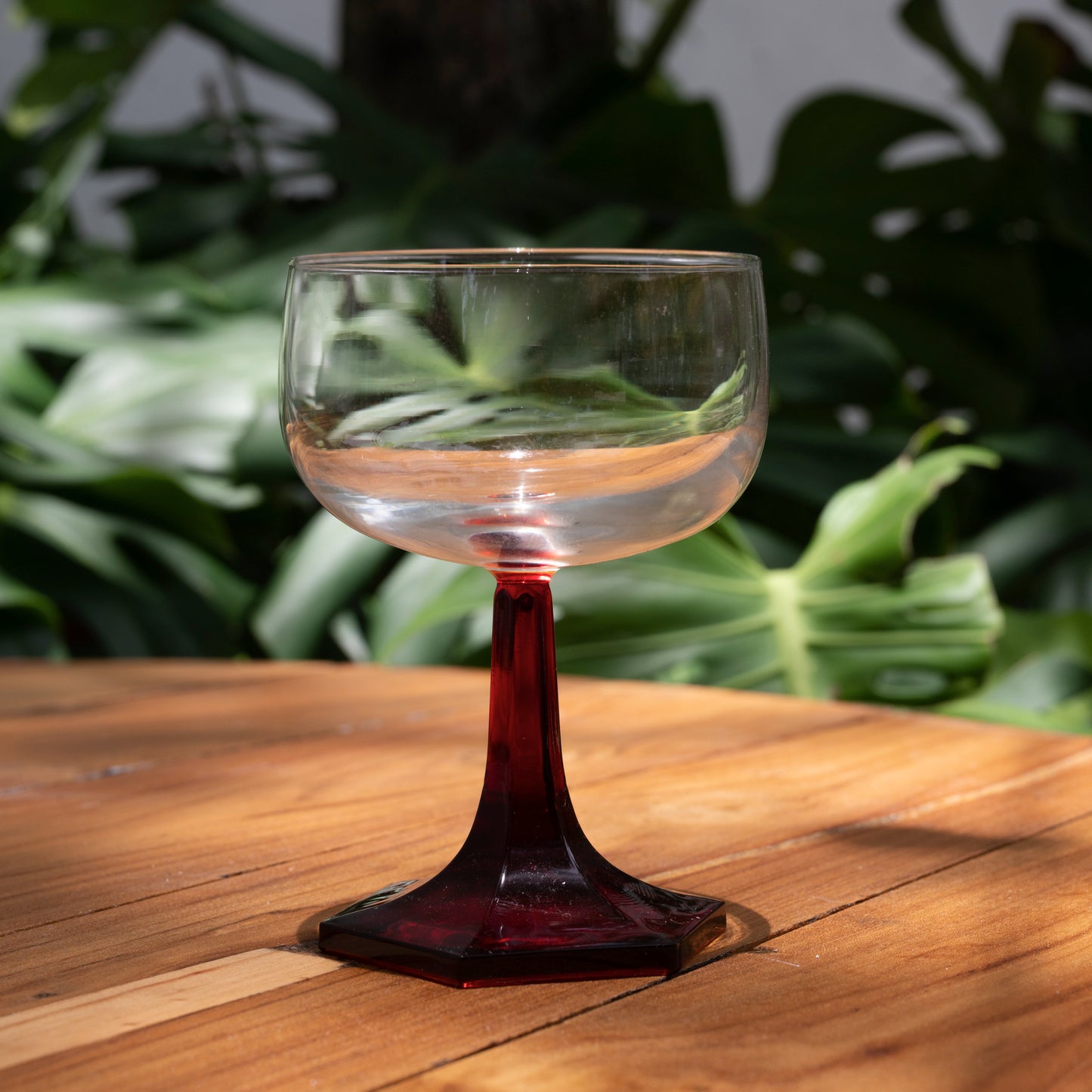 Cherry Red/Clear Hexagonal Wine Goblets - Vintage