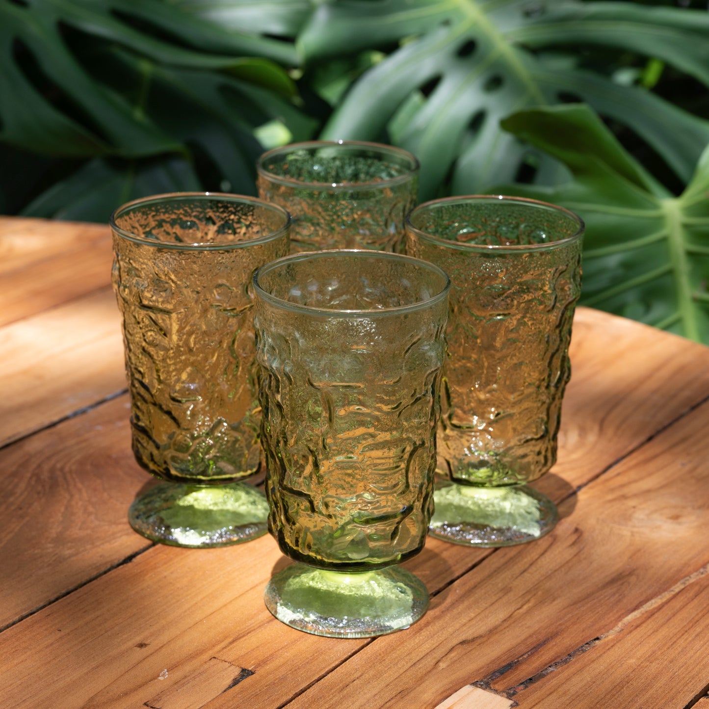 Green Crinkle Water Glasses - Vintage